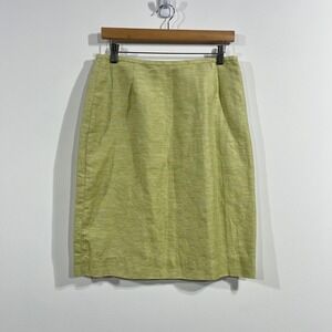 VTG Etcetera Chartreuse Textured Linen Blend Skirt Womens 10 Boho 90s Minimalist